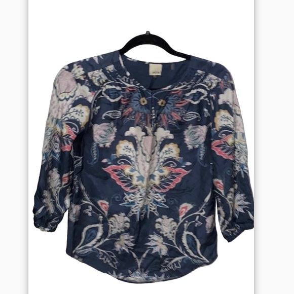 Ecru 100% Silk boho print blouse size XS - Picture 7 of 7